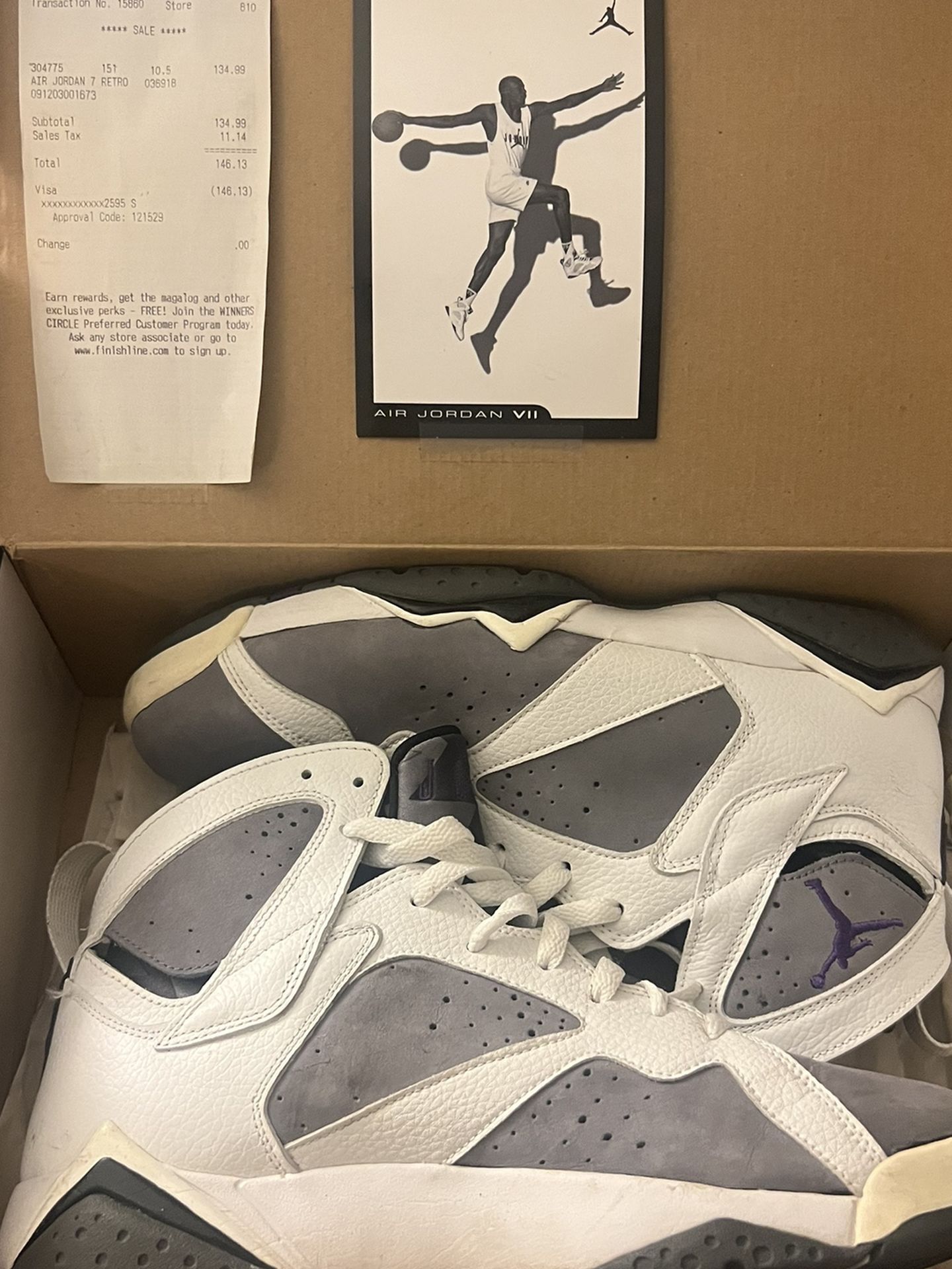 2006 Flint VII 7 White Purple OG Jordan Nike Size 10.5 Reciept