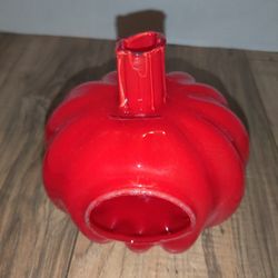 Smith & Hawken Candle Holder Solid Red Pumpkin Handmade In Poland. 6½in tall. Has some wear from age and use also some wax inside.