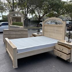 Beautiful Bedroom Set Queen Size Solid Wood Beige Color Like New by Ashley Furniture 