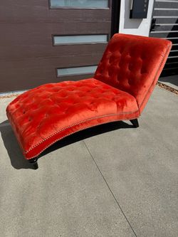 Handy Living Orange Velvet Tufted Chaise Lounge – 84” – Great Condition