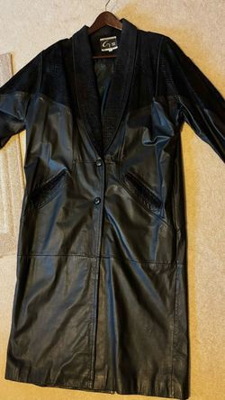Global Identity G-lll Unisex Vintage 80's Black Genuine Leather Long Trench Coat Jacket (L)