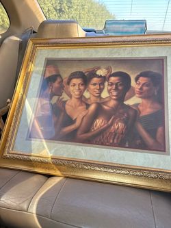 Framed Portrait Print Five Women Gold Frame