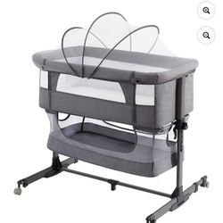 Nordmiex Baby Bassinet 3 in 1 Adjustable Bedside Sleeper Bed for Infant Baby with Breathable Net, Gray