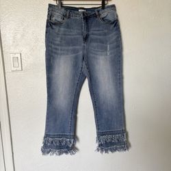 John Mark Women’s Straight Leg 5-pocket Fringe Hem Crop Jeans Size XL