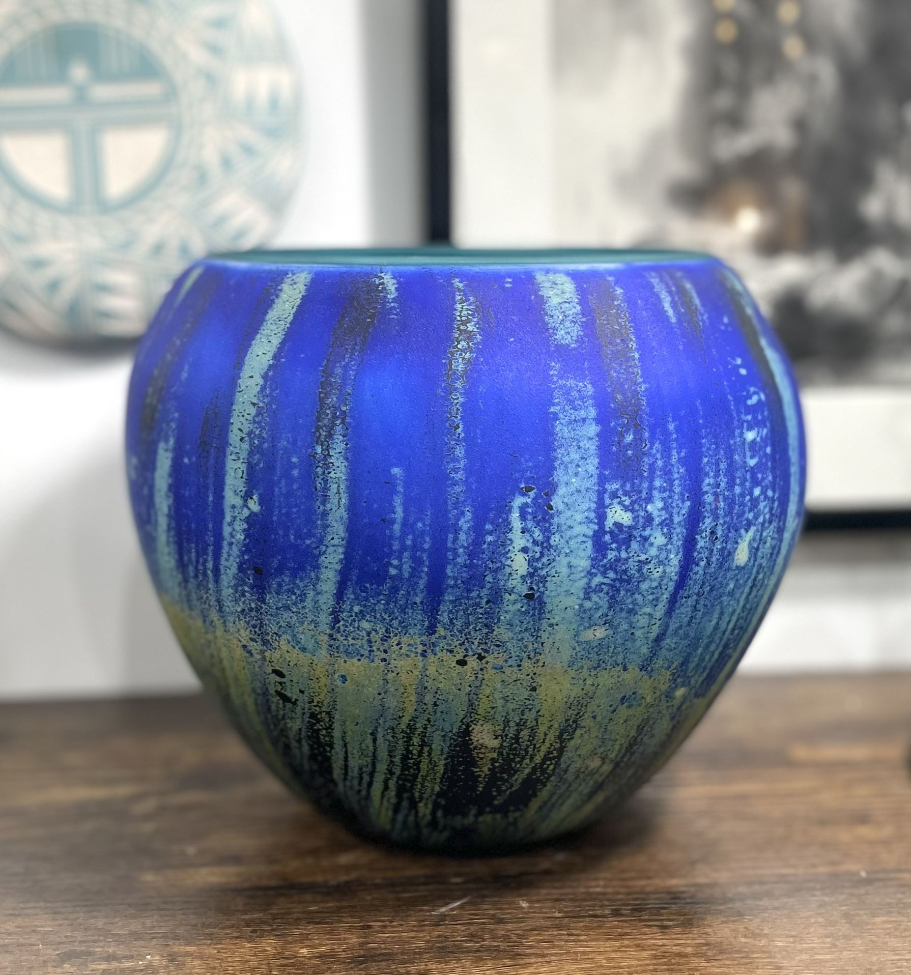 Signed One Eared Cow Studio Art Glass Vase Excellent