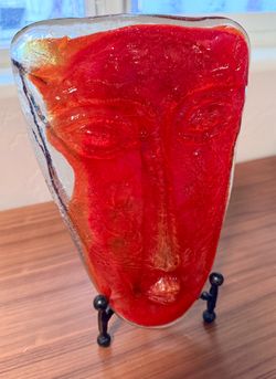 VTG MCM Hand Blown Jaramillo Bros. Orange ART Glass Face Mask