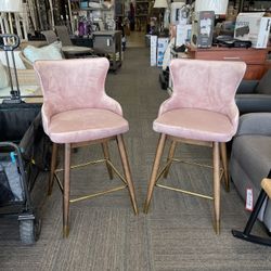 New Fabric Upholstered Counter Height Wingback Stools, Set of 2, Pink