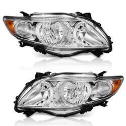 TYC Left and Right Headlights Clear Lens Chrome Housing for 2009-2010 Toyota Corolla No Bulbs