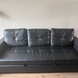 Black Leather Futon Sofa Bed – Convertible Couch – Great Condition