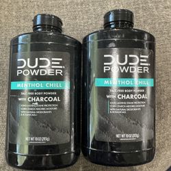 2 Pack DUDE Body Powder Menthol Chill w/ Charcoal Natural 10oz Talc Free