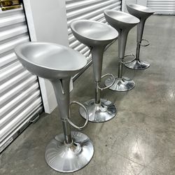 Set Of 4 Modern Adjustable Swivel Silver Bar Stools 