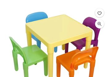 5PCS Toddler Kids Plastic Table & 4 Chairs Set, Multi Color Playroom