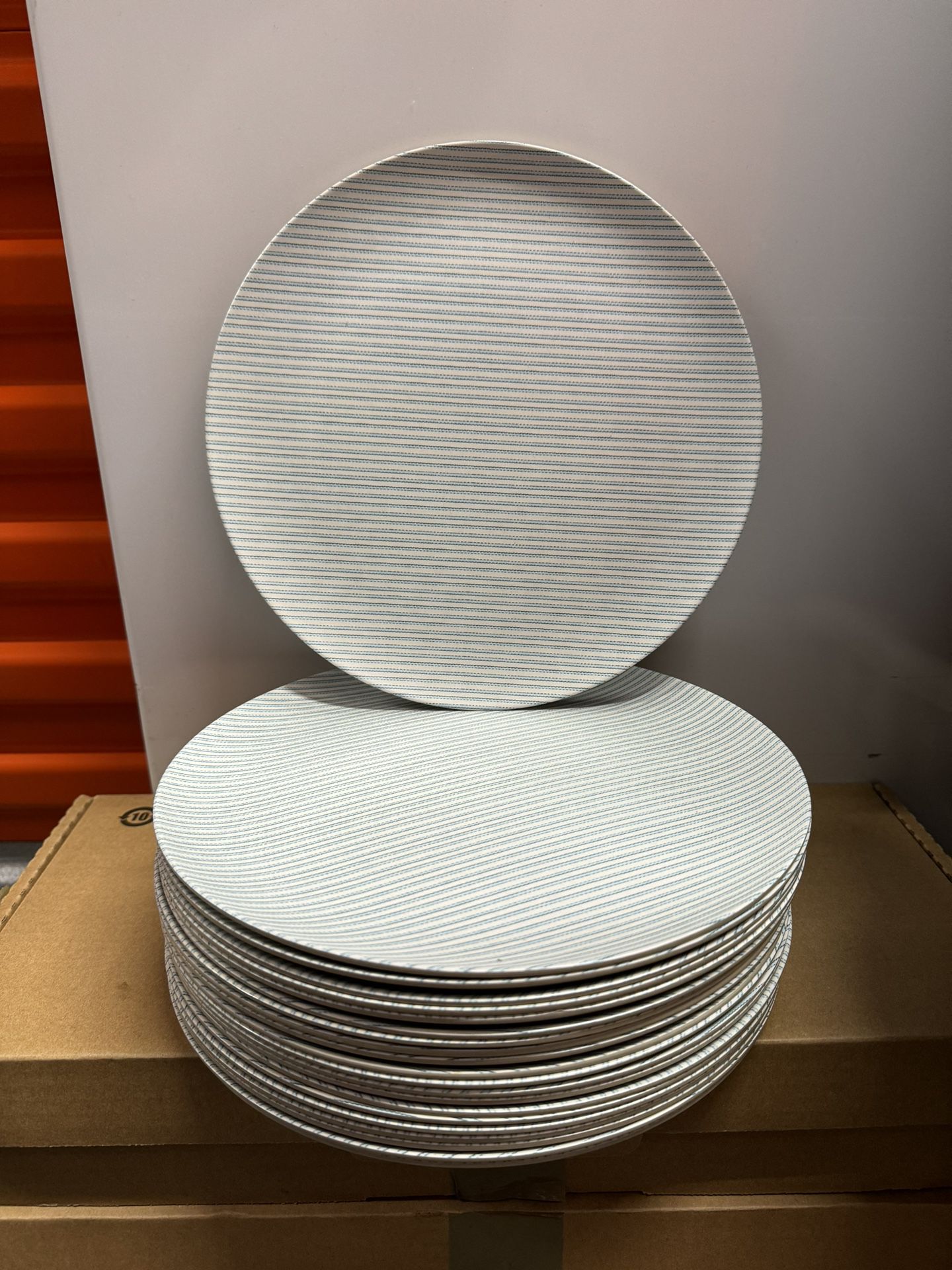 Hearth And Hand  Magnolia Set of 21 Melamine Dinner Plates  Blue Striped NEW