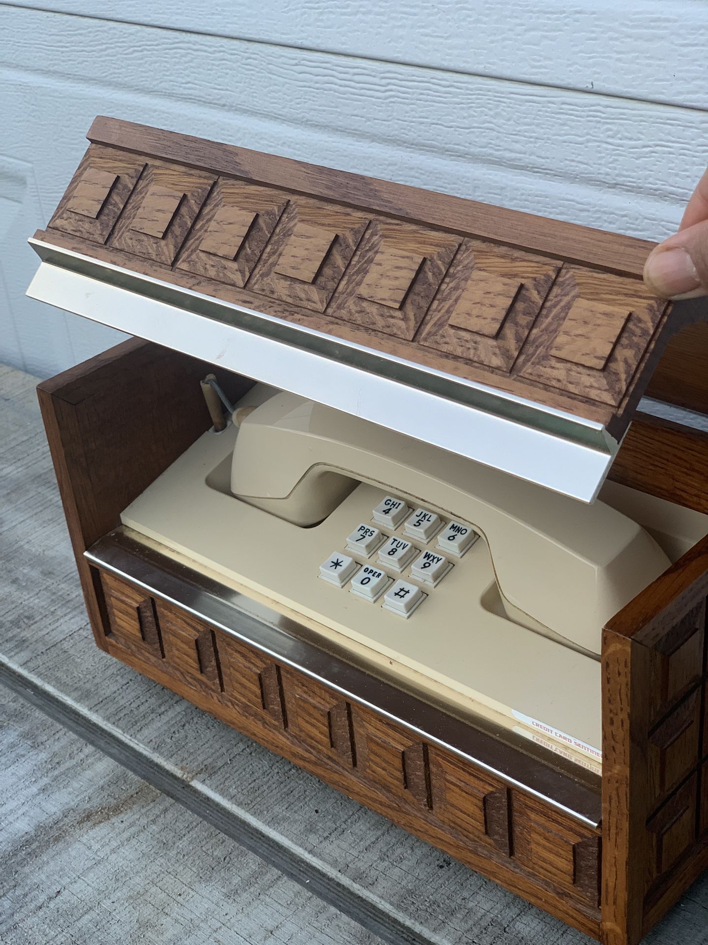 Vintage 1970s Western Electric Stowaway Phone Wood Case Box MCM Retro Untested