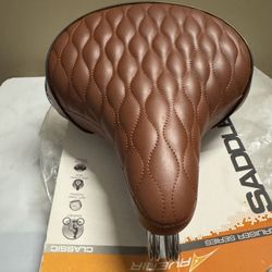 Made in Taiwan.Saddle - Brown, Classic Style Seat with Chrome Rail Handle bar for Beach Cruiser Bikes, Twin-Spring suspenion