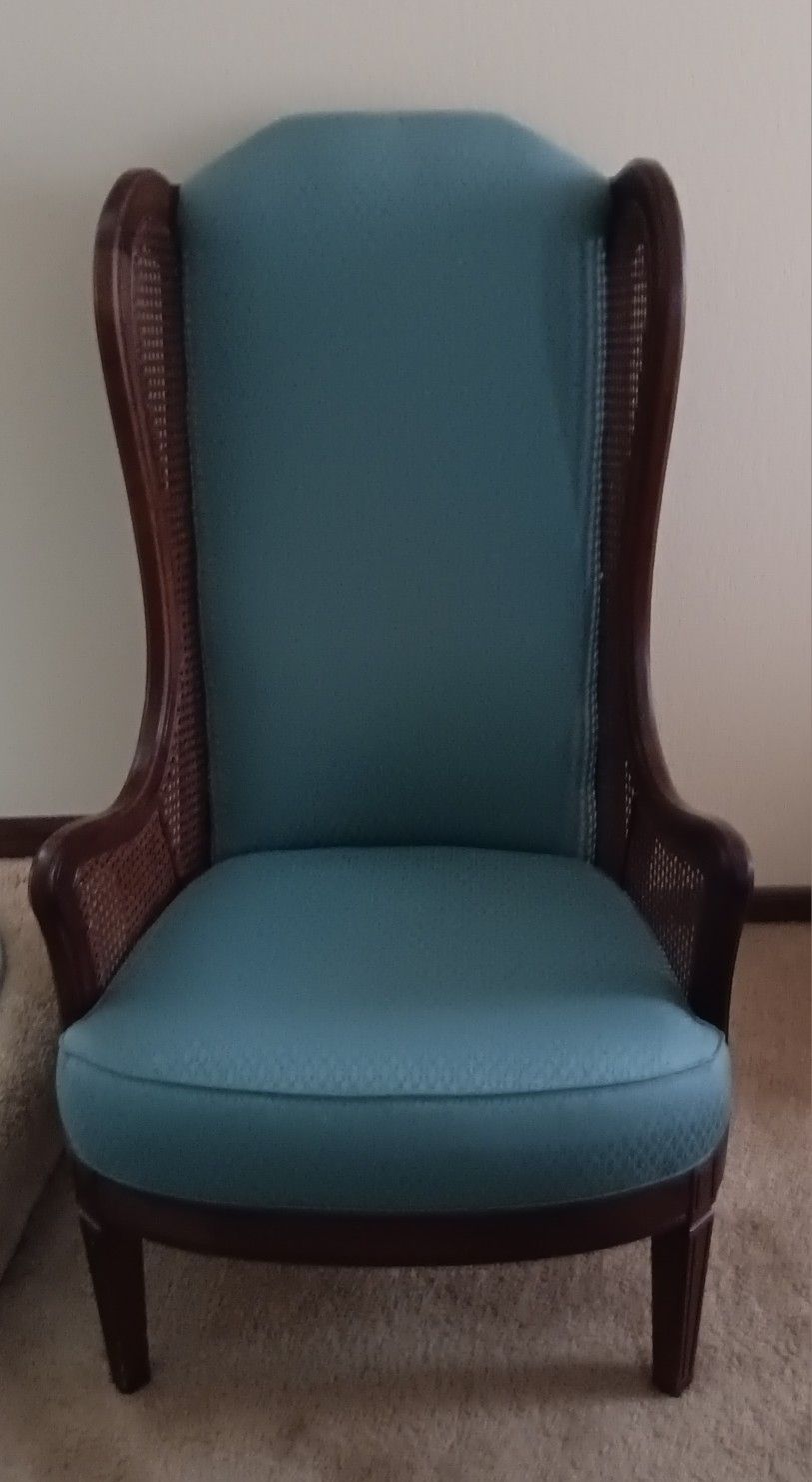 1970's Ethan Allen Hollywood Regency Caned Wingback Chair
