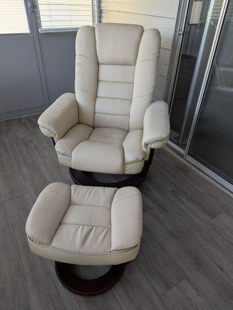 Beige Pleather Chair and Ottoman
