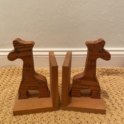 Cute Baby Giraffe Wood Bookends