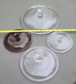 REPLACEMENT GLASS LIDS CORNING,  PYREX. OUTSIDE DIMENSIONS 10.5, 8, 6.5, 6. $10 Each