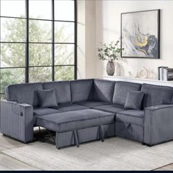 ✅️✅️3-Piece Convertible Sectional Sleeper Sofa W/Cupholder, Sofa Storage, & USB Ports✅️✅️
