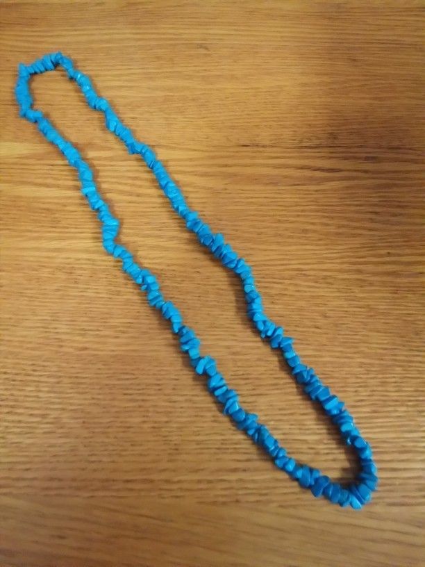 Azure Blue Turquoise Colored Stone Bead Endless Necklace 31 inches