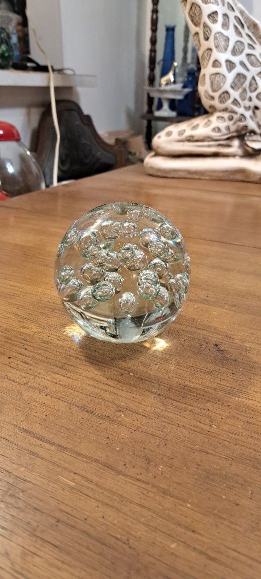 Large Hand Blown Art Glass Paperweight "Bubbles" Weighs 3 LBS & Measures 4" X 4"