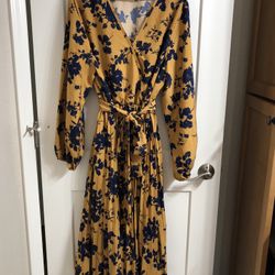 Ankle Length Dress - Gold And Navy Blue