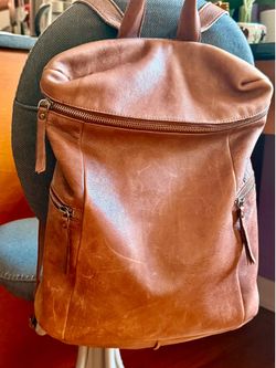 Vilenca Holland Brown Leather Backpack Distressed Cognac Zip Travel Bag