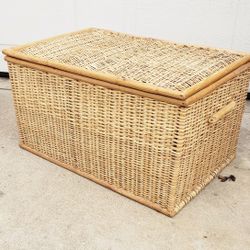 Vintage Bamboo Wicker Storage Chest 