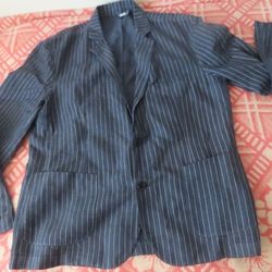 120% Lino Mens Navy White Striped Notch Lapel Single Breasted Blazer Jacket 4XL