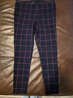 LOFT Navy & Burgundy Windowpane Pull-On Skinny Pants Size M