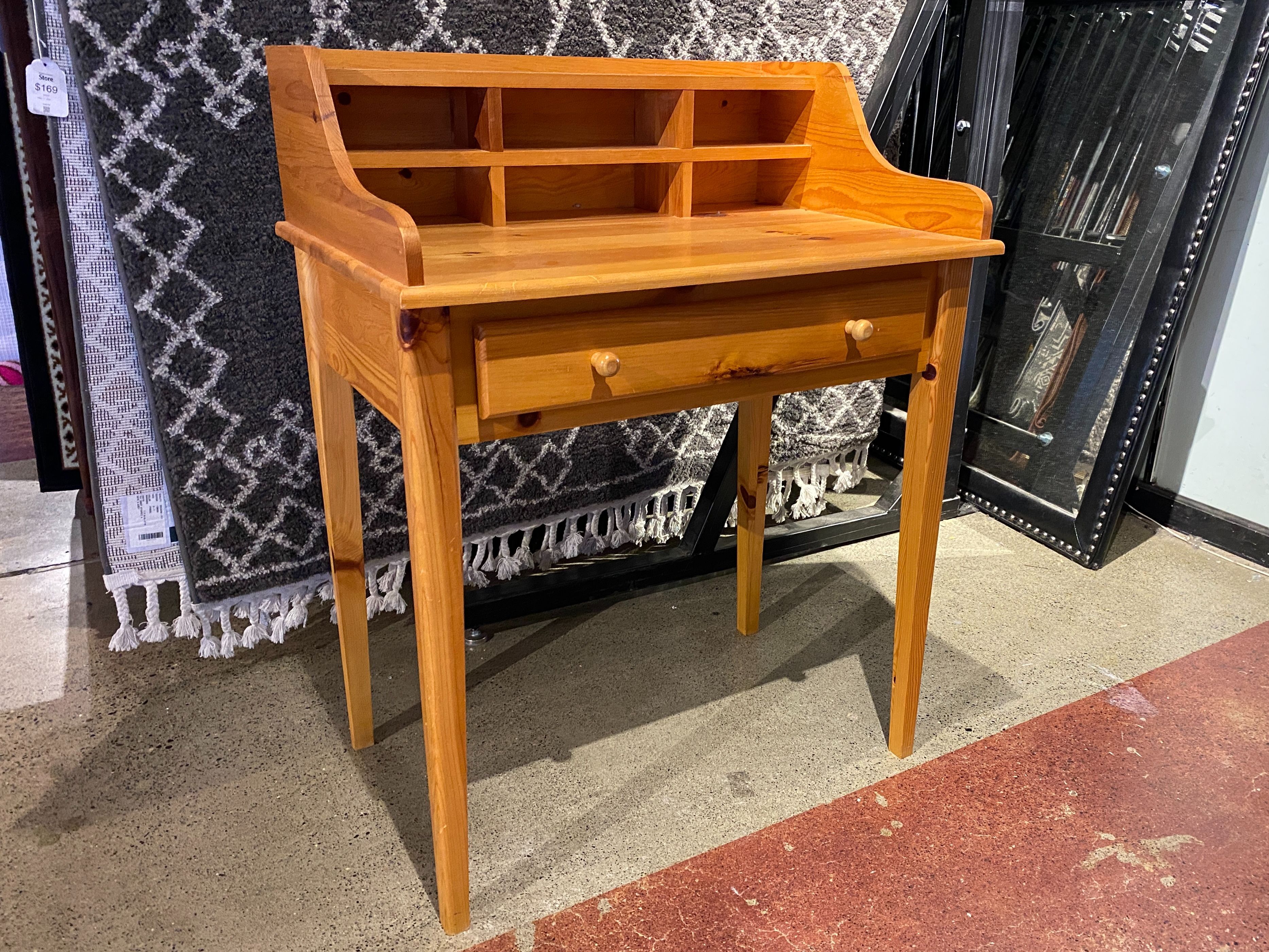 Bright Honey Blonde Writing Desk w/ Cubby Storage