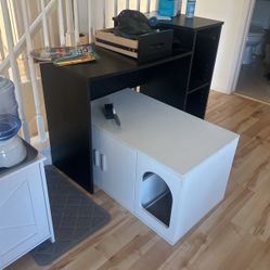 Cat Litter Box Furniture And Desk With Chair 