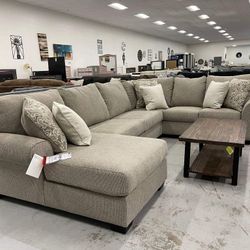 Ashley Baranello Light Gray Deep Seating Cozy Huge U Shaped Sectional Couch With Chaise Living Room Home Decor Outdoor 