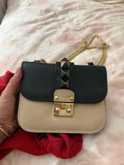Valentino Black and Cream Leather Shoulder Bag with Gold Chain
