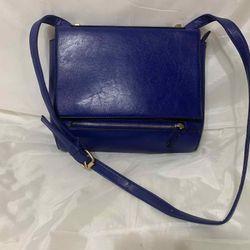 J. Francis Blue Faux Leather Crossbody Bag – Front Zip Pocket, Adjustable Strap 