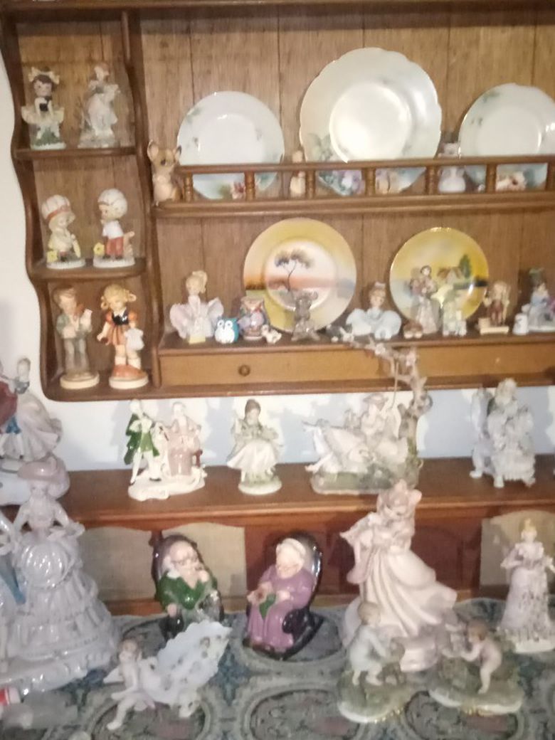 Lots Of Old Porcelain Dolls Figurines And Cabinet And Other Ones I Got