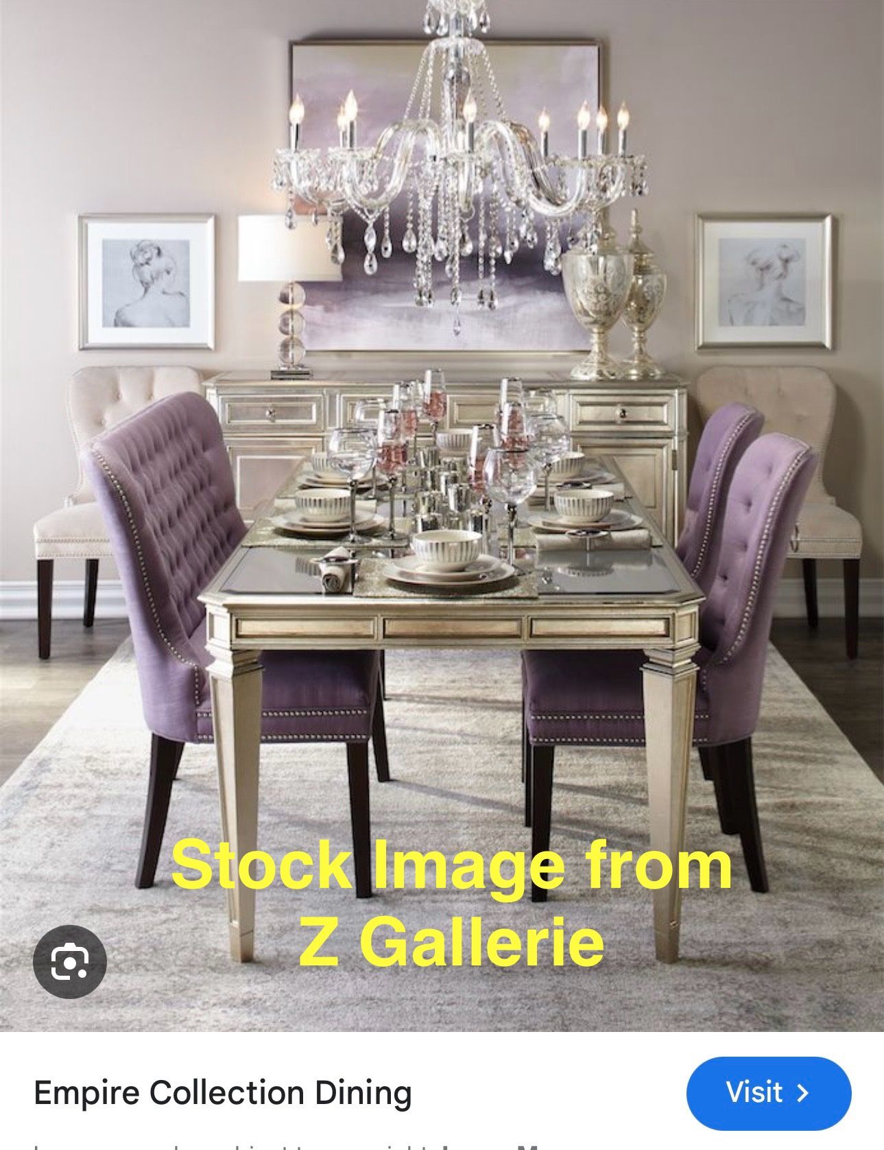Z Gallerie Empire Mirrored Regal Dining Table And Chair Set