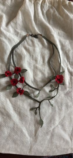 Hand sown flower necklace