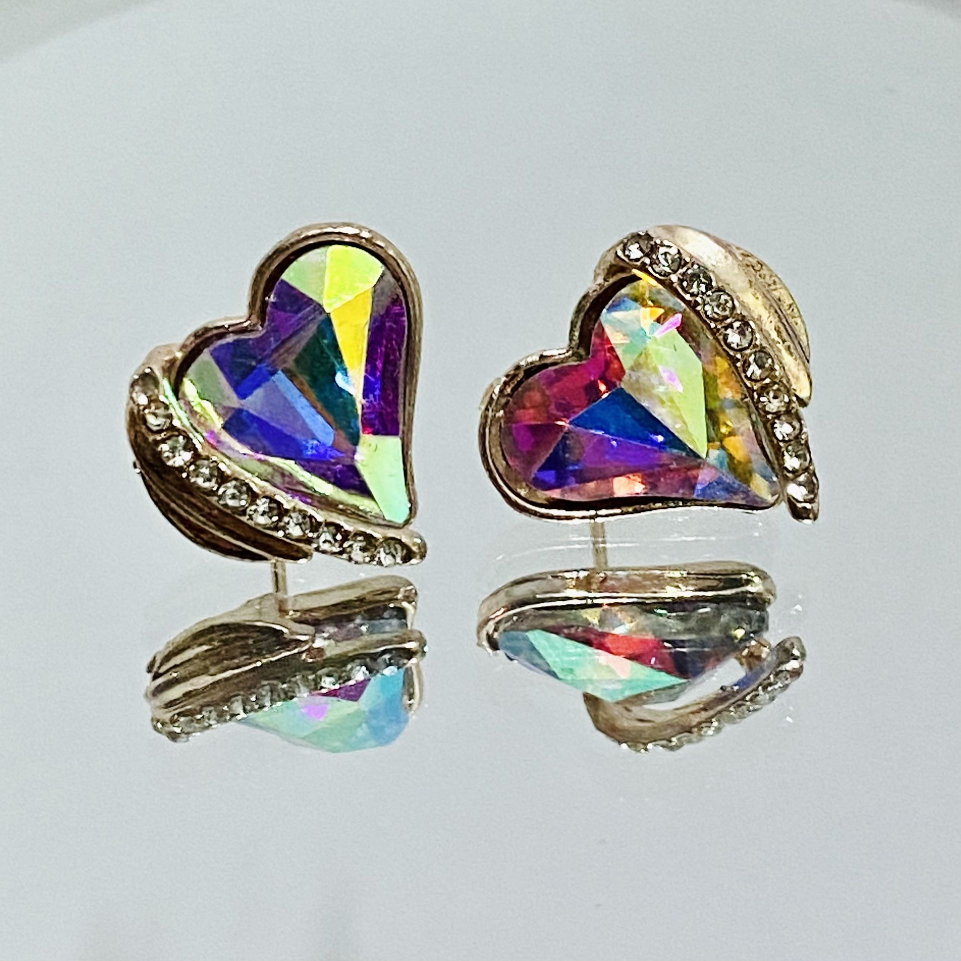 Heart Rainbow AB Iridescent CZ Cubic Zircon Rose Gold Plated Stud Earring