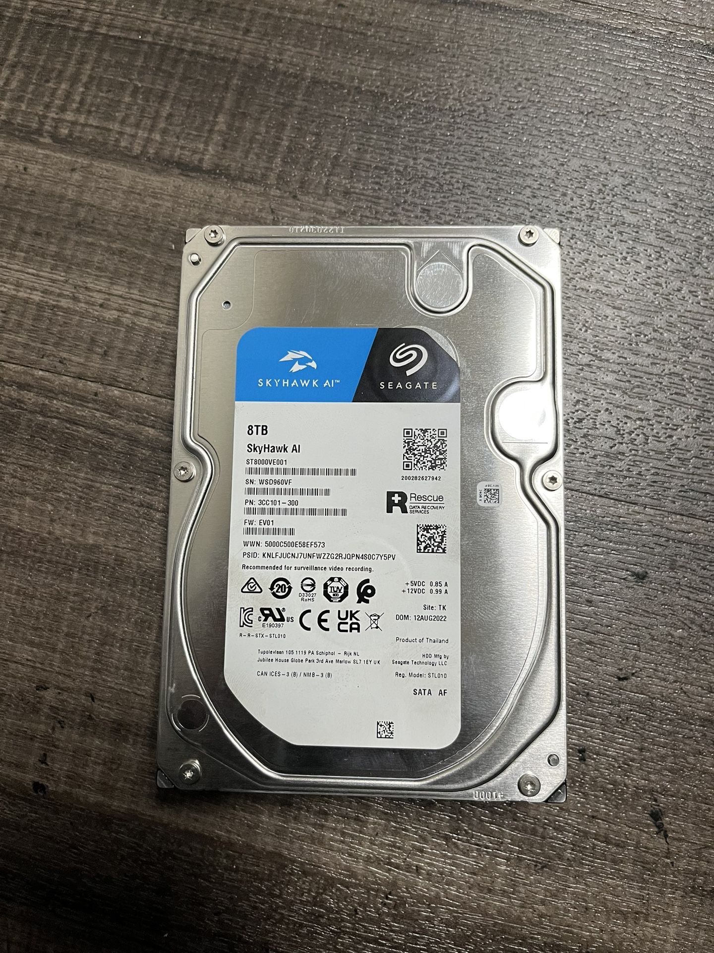 Skyhawk AI Seagate ST8000VE001 8TB 3.5" HDD Hard Drive