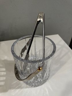 Heavy Lead Crystal Ice Bucket with Tongs & Handle - Arctic Lights Style