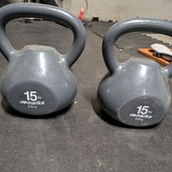 Pair of 15 lb Kettlebells