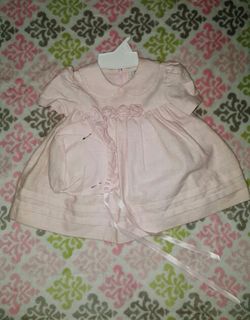 Beautiful Pink Linen dress with Bonnet