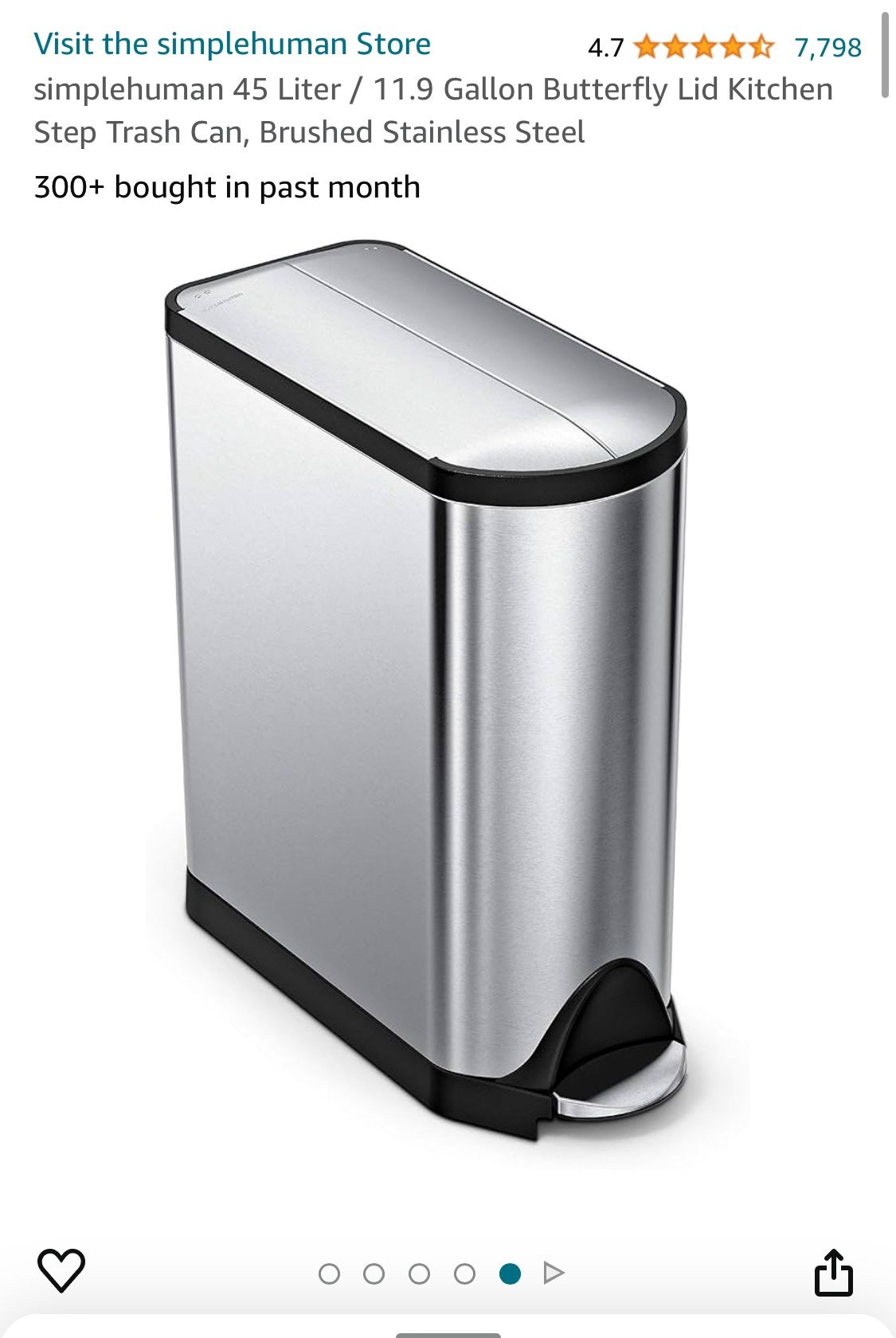SimpleHuman Butterfly Lid Kitchen Trash Can 