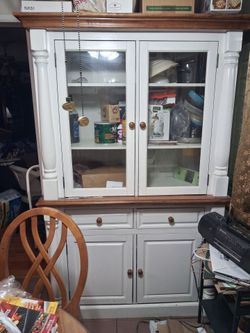 two-piece traditional wooden dining buffet and hutch