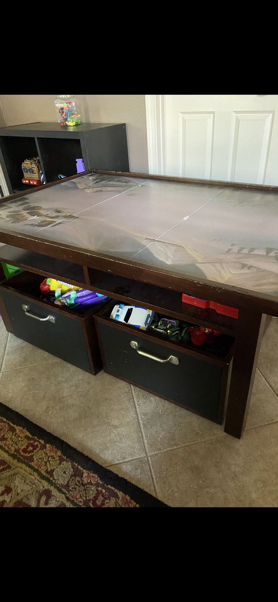 Pottery barn, large Carolina table with bins