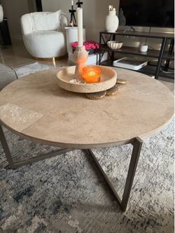 Modern Round Travertine Coffee Table – Excellent Condition