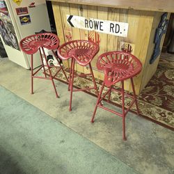 Red Iron Backless Bar Chair