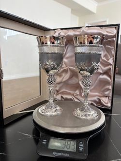 Silver Ornate Goblet Chalice Cup Set of 2